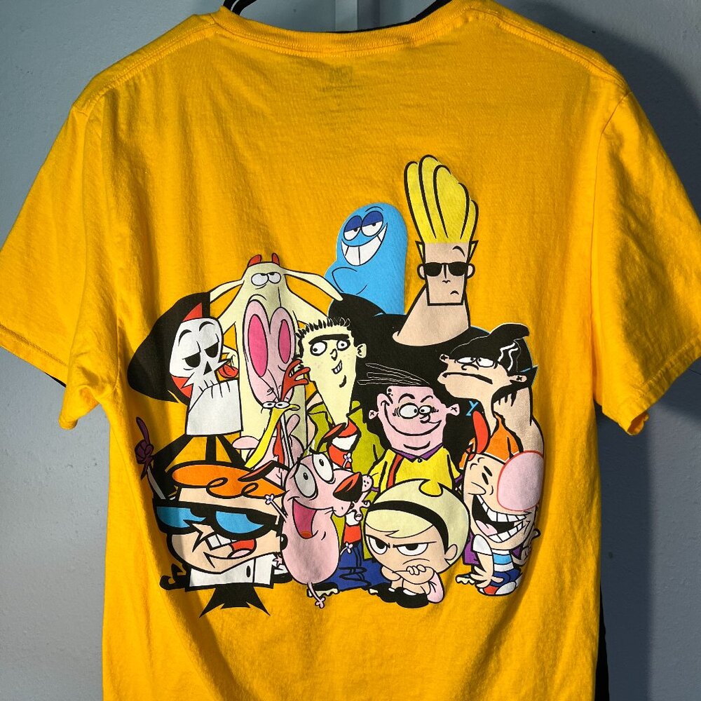 Cartoon Network Yellow 100% Cotton Multi-Character Graphic Print T-shirt Sz Lrg